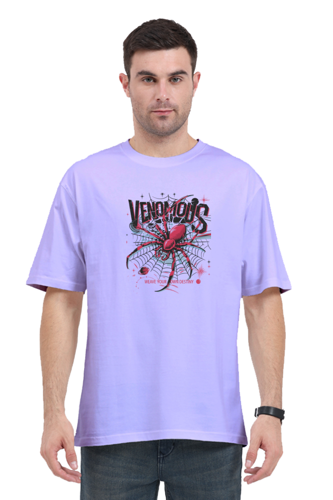 Unisex oversized t-shirt in lavender featuring a cool spider graphic, perfect summer essential for comfy swag.