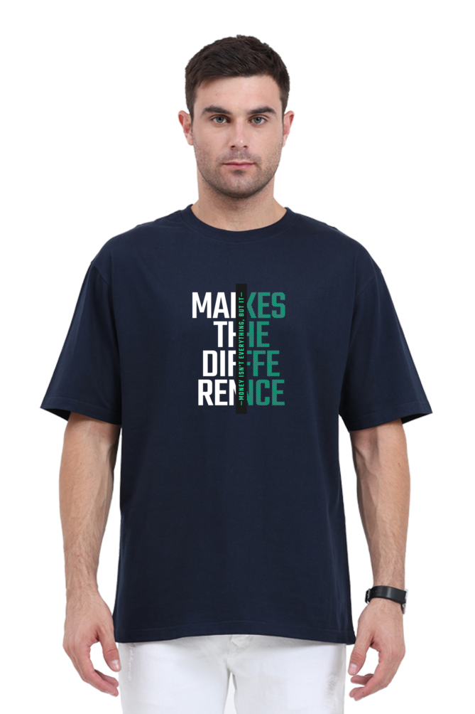 Unisex oversized navy T-shirt with 'Money Makes The Difference' graphic, perfect for summer swag and comfy style.